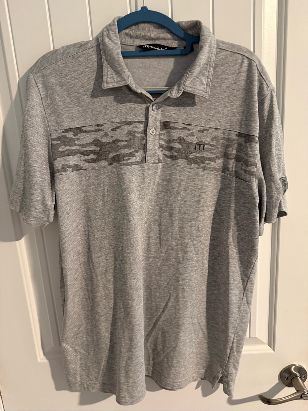 Travis Mathew Men's Grey Polo Shirt with Camo Accent large